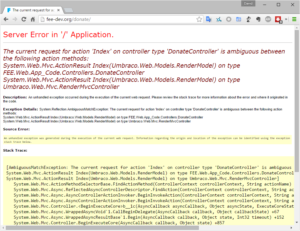 umbraco 730 to 731 error controller is ambiguous between the